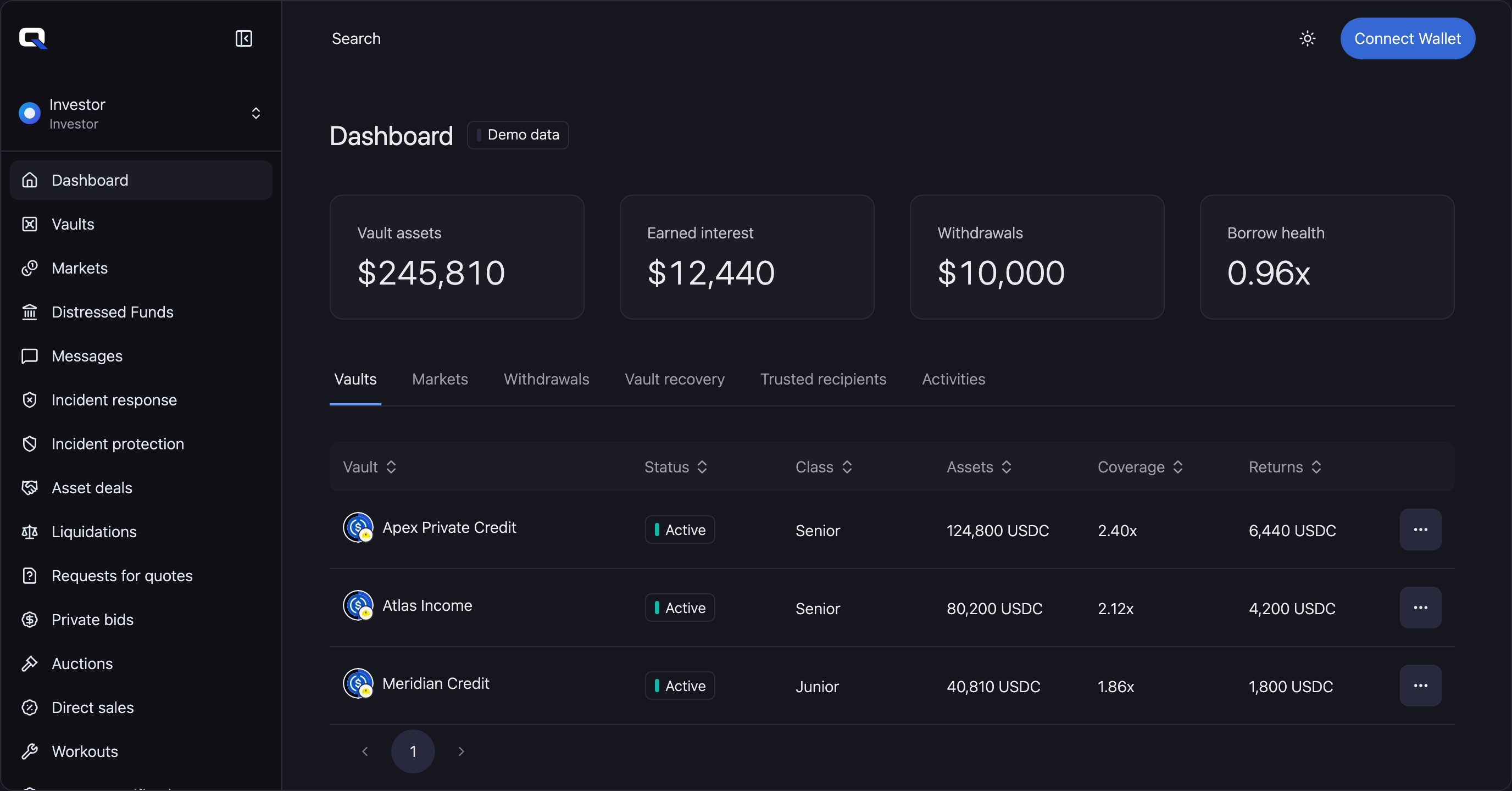 TORQ investor dashboard with vault positions and portfolio metrics.